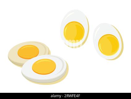 Hard boiled egg vector flat design. Cartoon farm food with yolk. Chicken egg breakfast Stock Vector