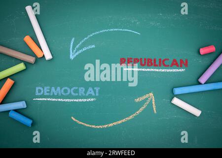 Democrat and Republican Concept. Written text on a green chalk board. Stock Photo