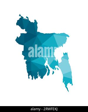 Vector isolated illustration icon with simplified blue silhouette of Bangladesh map. Polygonal geometric style, triangular shapes. White background. Stock Vector