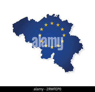Vector illustration with isolated map of member of European Union - Belgium. Belgian concept decorated by the EU flag with yellow stars on blue backgr Stock Vector