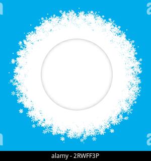 Winter snowflake circle. Soft fluffy ring of white snow flakes for design and decoration of winter holiday cards, social media templates. Vector isola Stock Vector