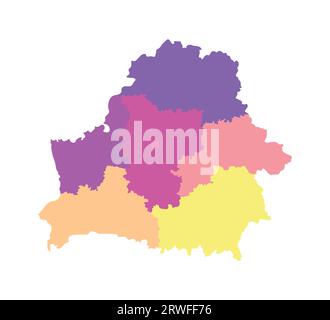 Vector isolated illustration of simplified administrative map of Belarus. Borders of the regions. Multi colored silhouettes. Stock Vector