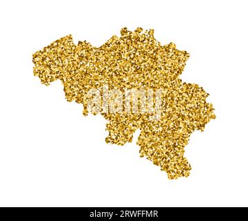 Vector isolated illustration with simplified Belgium map. Decorated by shiny gold glitter texture. Christmas and New Year holidays' decoration for gre Stock Vector