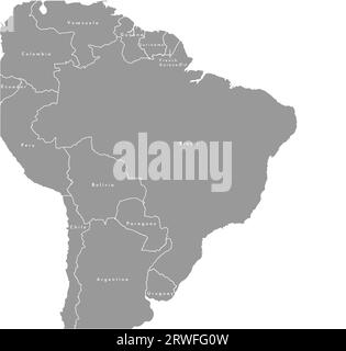 Vector modern isolated illustration. Simplified political map of Brazil and nearest states (Peru, Colombia, Venezuela, Bolivia and others). White back Stock Vector