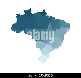 Vector isolated illustration of simplified administrative map of Brazil. Borders of the regions. Colorful blue khaki silhouettes. Stock Vector