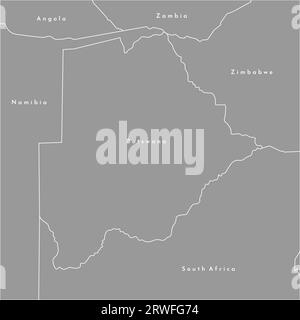 Vector modern illustration. Simplified map of Botswana in the centre and borders with neighboring countries (Namibia, Zimbabwe, Zambia, South Africa). Stock Vector