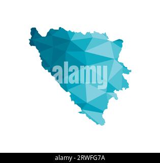 Vector isolated illustration icon with simplified blue silhouette of Bosnia and Herzegovina map. Polygonal geometric style, triangular shapes. White b Stock Vector