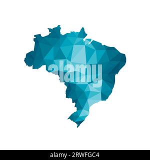 Vector isolated illustration icon with simplified blue silhouette of Brazil map. Polygonal geometric style, triangular shapes. White background. Stock Vector