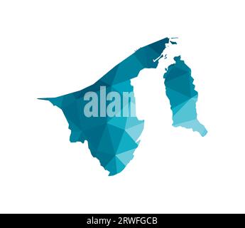 Vector isolated illustration icon with simplified blue silhouette of Brunei map. Polygonal geometric style, triangular shapes. White background. Stock Vector