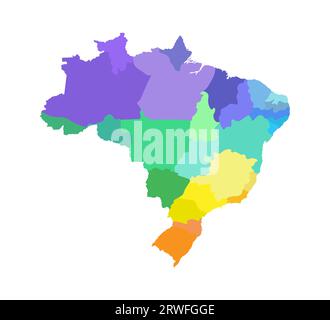 Vector isolated illustration of simplified administrative map of Brazil. Borders of the regions. Multi colored silhouettes. Stock Vector