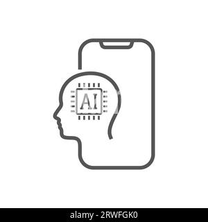 Artificial intelligence in humanoid head. Generative bot for creating ideas, editing, searching for questions. Internet technology. Information Stock Vector