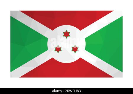 Vector isolated illustration. Official symbol of Burundi. National flag with green, red, white colors and six-pointed stars. Creative design in low po Stock Vector