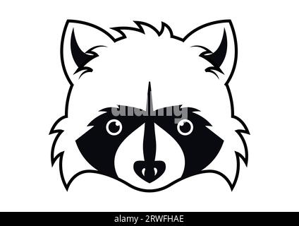 Black and White Raccoon Head Vector Art Isolated on White Background Stock Vector