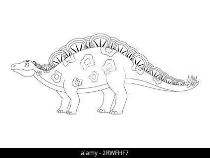 Black and White Wuerhosaurus Dinosaur Cartoon Character Vector. Coloring Page of a Wuerhosaurus Dinosaur Stock Vector