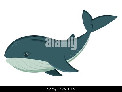 Ocean blue whale cartoon character vector illustration isolated on white background Stock Vector