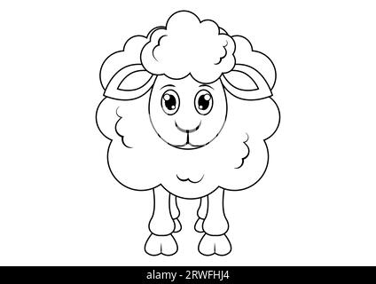 Black and White Sheep Cartoon Character Vector. Coloring Page of a Sheep Stock Vector