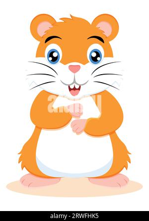 Cute smiling hamster cartoon character vector illustration on white background Stock Vector