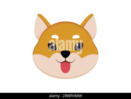 Dog Shiba Head Vector Illustration Isolated on White Background Stock Vector