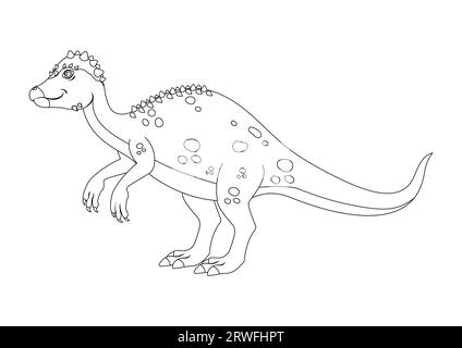 Black and White Pachycephalosaurus Dinosaur Cartoon Character Vector. Coloring Page of a Pachycephalosaurus Dinosaur Stock Vector