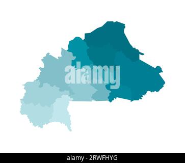 Vector isolated illustration of simplified administrative map of Burkina Faso. Borders of the regions. Colorful blue khaki silhouettes. Stock Vector