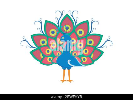 Colorful Peacock Vector Art Design Isolated on white Background Stock Vector