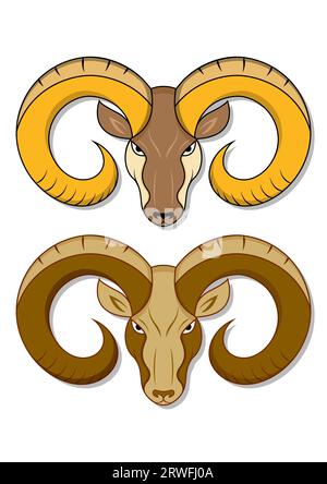 Ram Head in Two Different Colors. Bighorn Sheep Ram Vector Flat Design Stock Vector