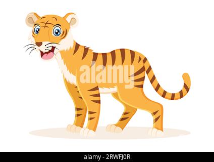 Cute smiling tiger cartoon character vector illustration on white background Stock Vector