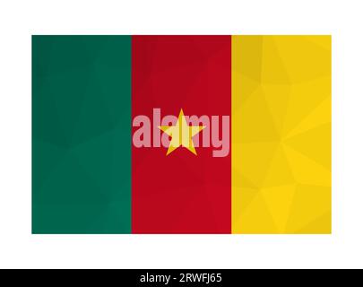 Vector isolated illustration. National tricolor flag with bands of green, red, yellow and star. Official symbol of Cameroon. Creative design in low po Stock Vector