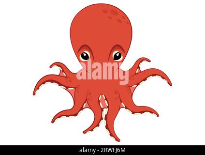 Red octopus cartoon character vector illustration isolated on white background Stock Vector
