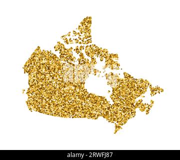 Vector isolated illustration with simplified Canada map. Decorated by shiny gold glitter texture. Christmas and New Year holidays' decoration for gree Stock Vector