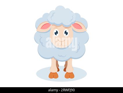 Sheep Cartoon Character Vector Flat Design Isolated on White Background Stock Vector