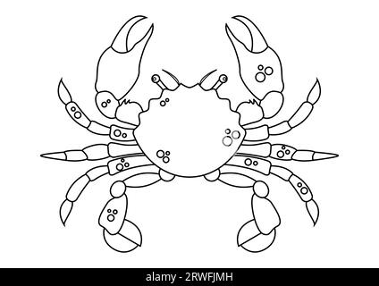 Coloring page of a crab cartoon character with big claws vector. Black and white crab Stock Vector