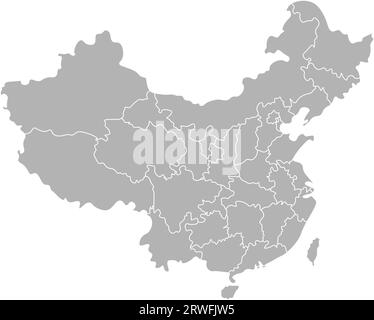 Vector isolated illustration of simplified administrative map of China. Borders of the provinces (regions). Grey silhouettes. White outline. Stock Vector