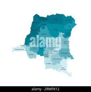 Vector isolated illustration of simplified administrative map of Democratic Republic of the Congo. Borders and names of the provinces (regions). Color Stock Vector