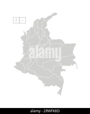 Vector isolated illustration of simplified administrative map of Colombia. Borders of the departments (regions). Grey silhouettes. White outline. Stock Vector