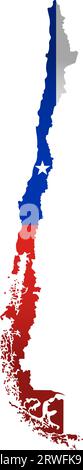 Illustration with Chilean national flag with simplified  shape of Chile map (jpg). Volume shadow on the map Stock Vector
