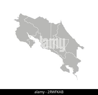 Vector isolated illustration of simplified administrative map of Costa Rica. Borders of the provinces (regions). Grey silhouettes. White outline. Stock Vector