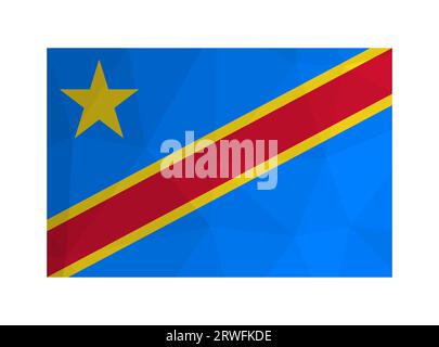 Vector isolated illustration. Official symbol of Democratic Republic of the Congo. National flag in red, yellow; blue color with star. Design in low p Stock Vector