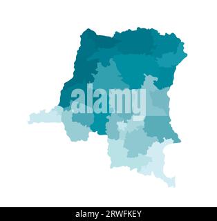 Vector isolated illustration of simplified administrative map of Democratic Republic of the Congo. Borders of the provinces (regions). Colorful blue k Stock Vector