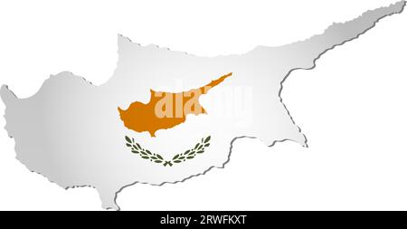 Illustration with Cypriot national flag with simplified  shape of Republic of Cyprus map (jpg). Volume shadow on the map Stock Vector