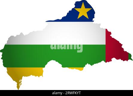Illustration with national flag with simplified  shape of Central African Republic map (jpg). Volume shadow on the map Stock Vector