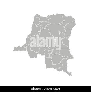 Vector isolated illustration of simplified administrative map of Democratic Republic of the Congo. Borders of the provinces (regions). Grey silhouette Stock Vector