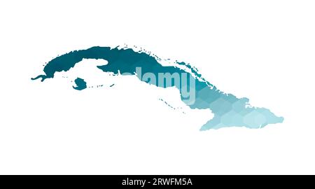 Vector isolated illustration icon with simplified blue silhouette of Cuba map. Polygonal geometric style. White background. Stock Vector