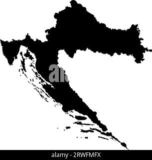 isolated simplified illustration icon with black silhouette of Croatia map. White background Stock Vector