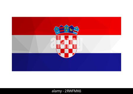 Vector isolated illustration. National Croatian flag with Tricolour (red,white, blue) and coat of arms. Official symbol of Croatia. Creative design in Stock Vector