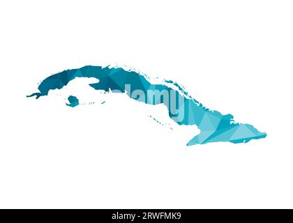 Vector isolated illustration icon with simplified blue silhouette of Republic of Cuba map. Polygonal geometric style, triangular shapes. White backgro Stock Vector