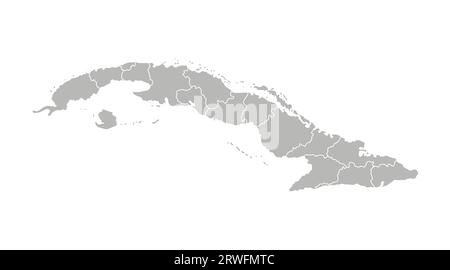 Vector isolated illustration of simplified administrative map of Cuba. Borders of the provinces (regions). Grey silhouettes. White outline. Stock Vector