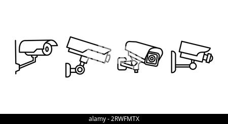 CCTV icon collection in outlined or line art style, editable stroke vector Stock Vector