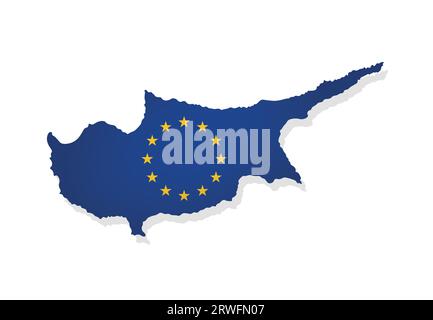 Vector illustration with isolated map of member of European Union - Cyprus. Concept decorated by the EU flag with yellow stars on blue background Stock Vector
