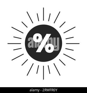 Percentage in sun sign black and white 2D line cartoon price tag Stock Vector